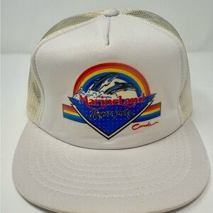 Vintage MarineLand Niagara Falls Canada Snapback Trucker Hat Rainbow Graphic 80s